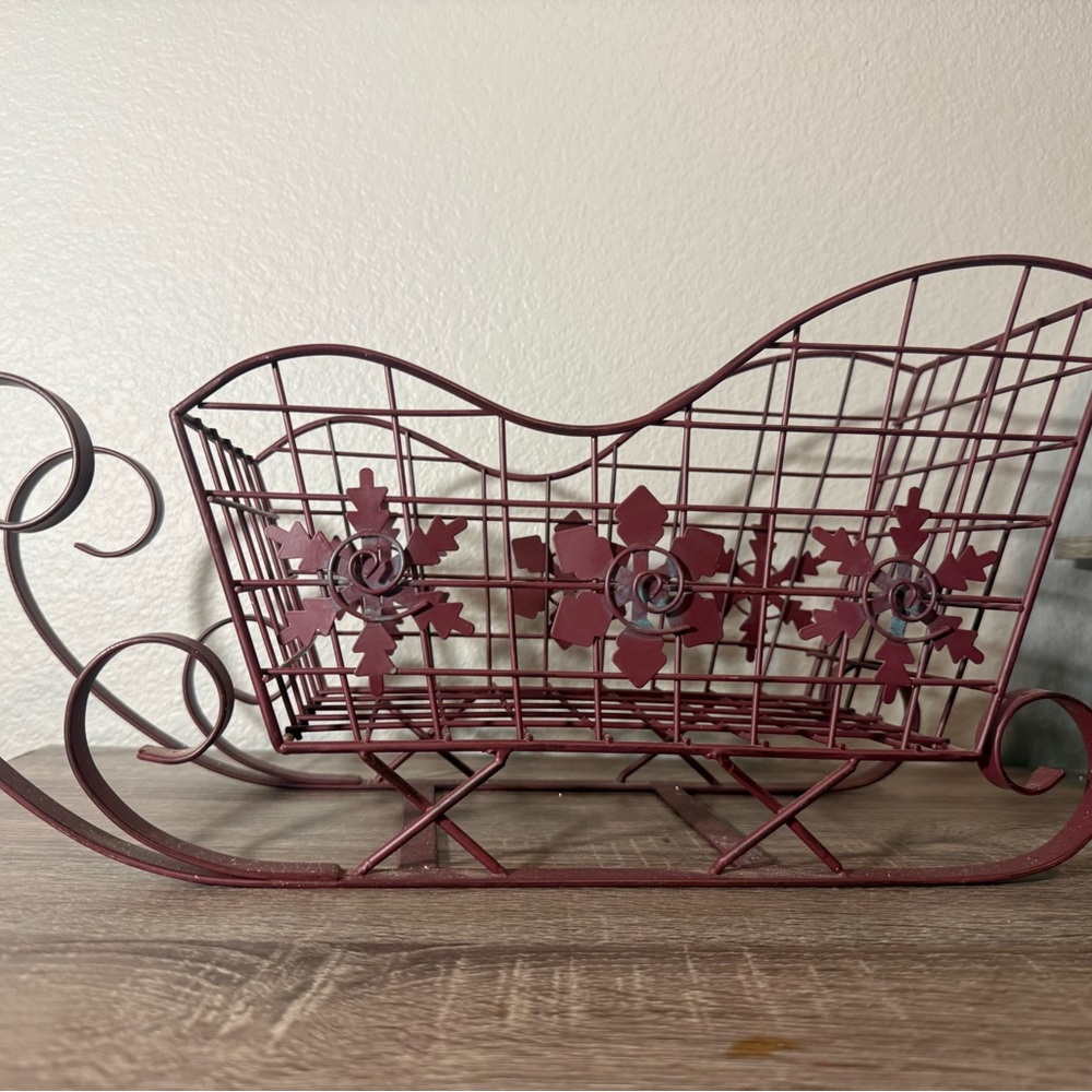 Decorative Metal Sleigh Basket - Maroon